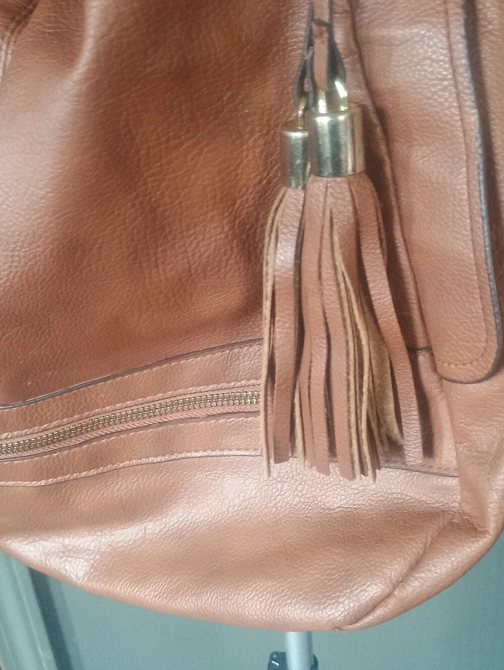 Classic Tan Faux Leather Hobo Bag with Tassel